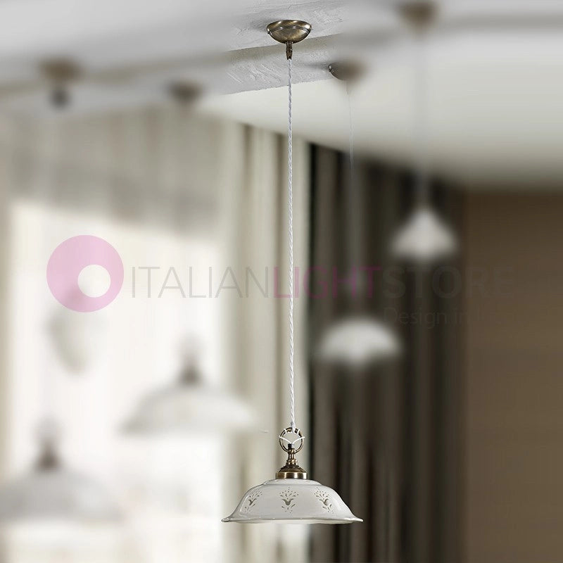 RIPARBELLA Sospensione D. 29 in Ceramica e Ottone Rustico Country
