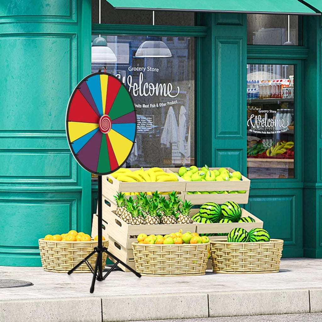 30'' Ruota della Fortuna Girevole, Altezza Regolabile, con Supporto Pennarello Cancellabile a Secco e Gomma, Gioco Ruota Personalizzabile per Fiera Carnevale Feste