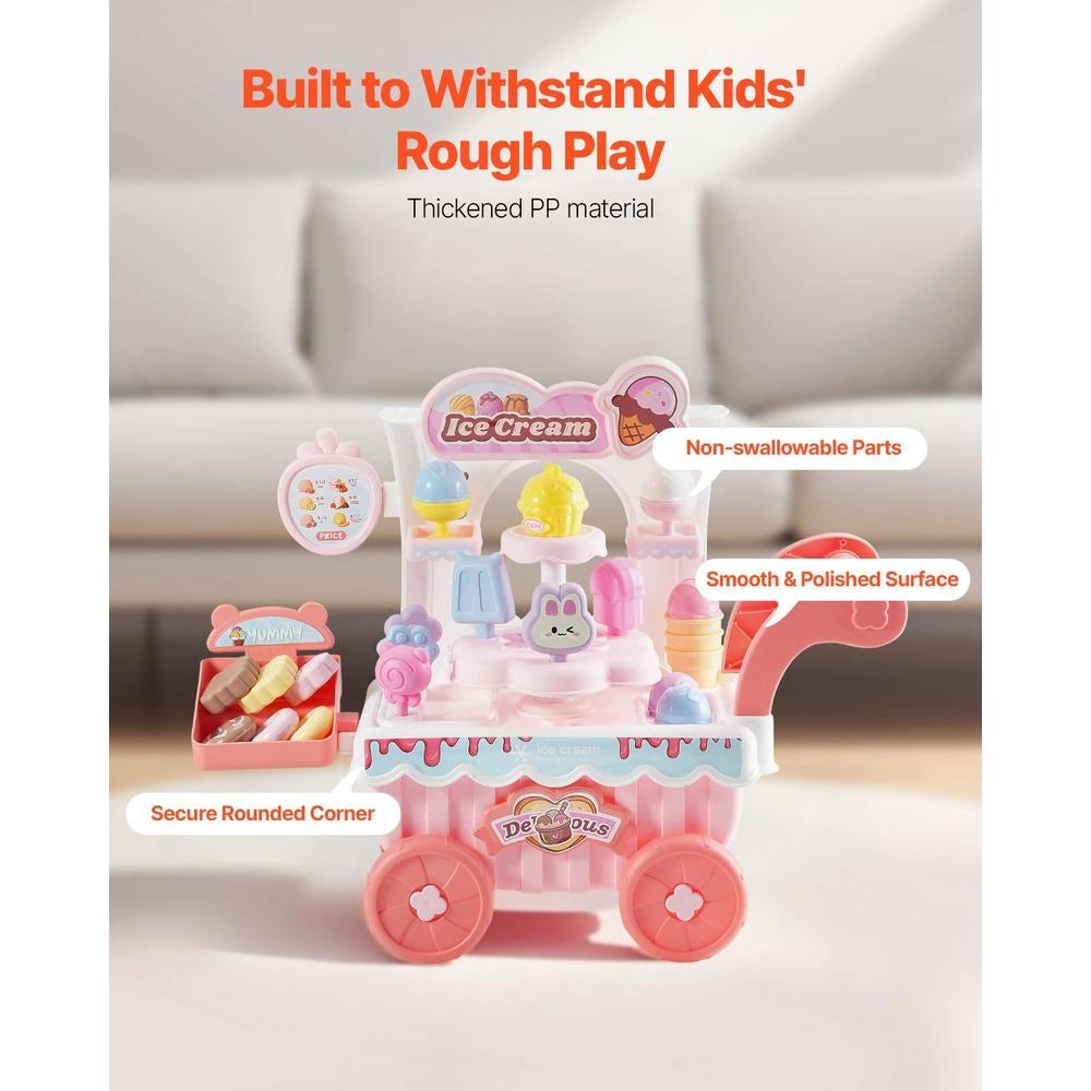 Carretto Gelati Bambini 27 Pezzi Accessori Negozio Giochi Carrello Soldi Finti Suoni Luci Educativi Rosa