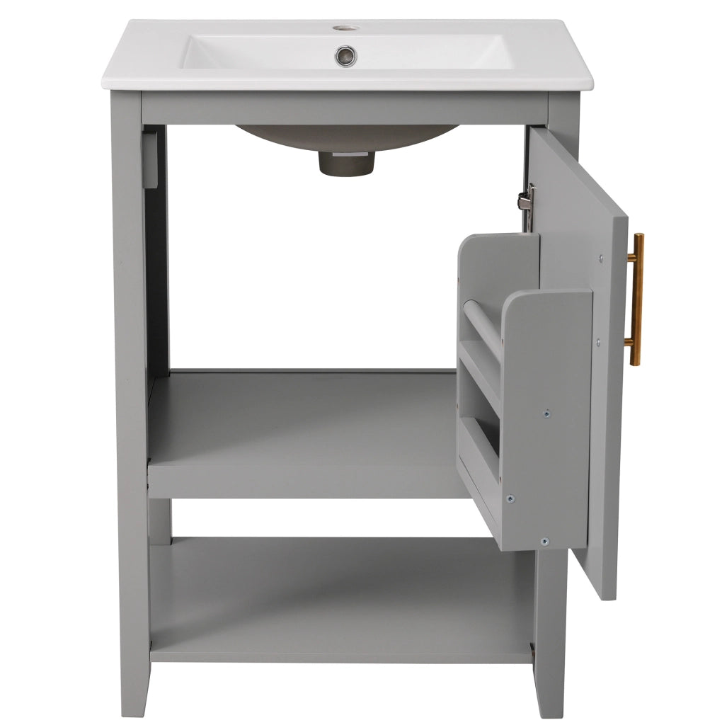 Mobile bagno da terra in MDF grigio con ripiani interni