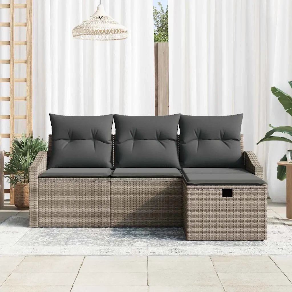 Set di divani con cuscino 4 pz | Set Salotto da Giardino polyrattan