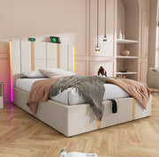 Letto singolo imbottito 90x200 cm con contenitore; USB Tipo C; LED RGB; beige