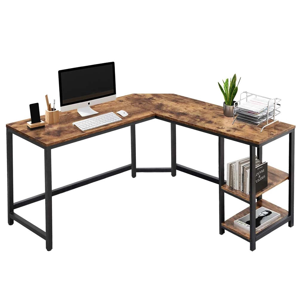 Scrivania Angolare Libreria Tavolo Porta PC Computer Metallo Legno Industriale
