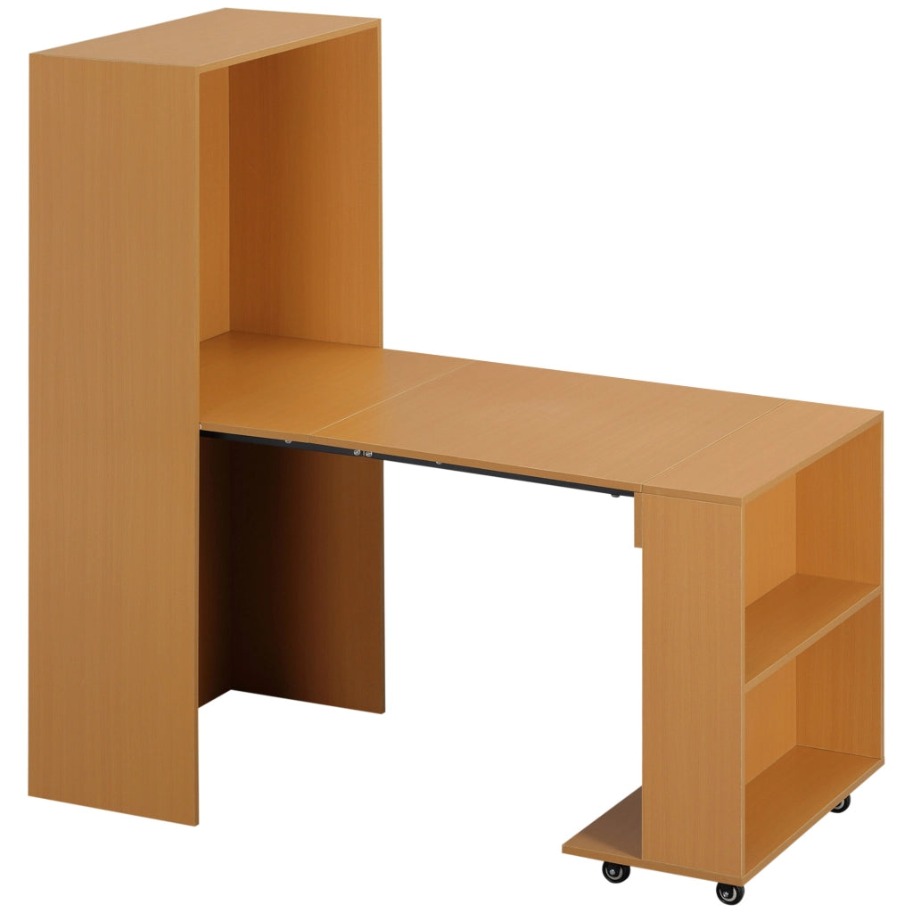 Tavolo Pieghevole Salvaspazio da Pranzo in Truciolato e Acciaio, Tavolo a Scomparsa Multifunzionale Color Legno, 75x144x144.5 cm
