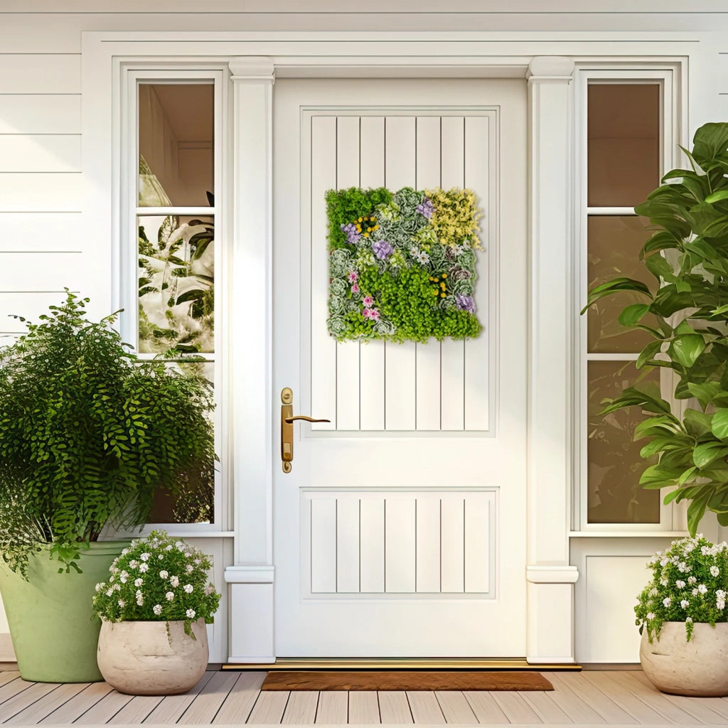 Pannello Piante Grasse Artificiali 3D 20" x 20" con 10 Piante Finte in PE, Quadro Verde da Parete per Balcone e Casa