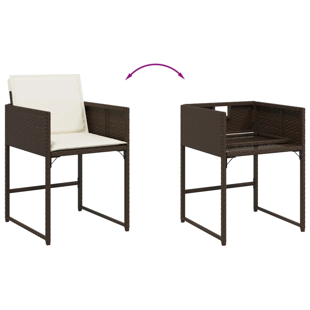 Set da Pranzo da Giardino 5pz | Set Salotto da Giardino con Cuscini in Polyrattan Marrone
