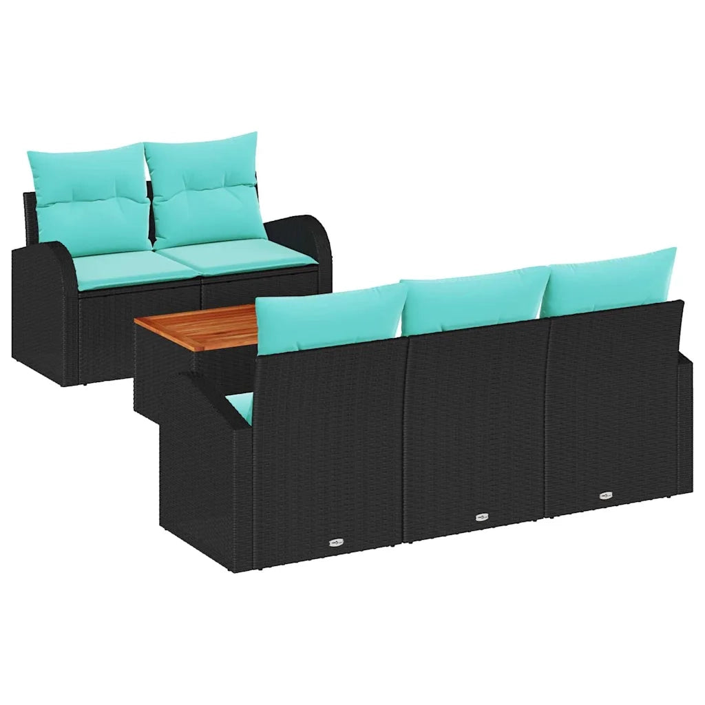 Set Divano da Giardino 6 pcs Nero e Turchese polyrattan 3356191