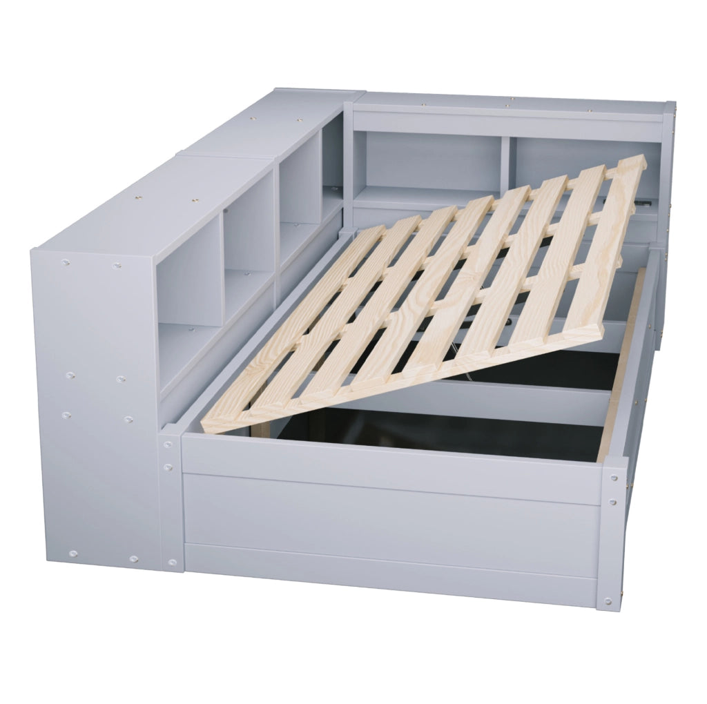 Letto multifunzione 90x200 cm con LED; presa integrata e contenitore; grigio