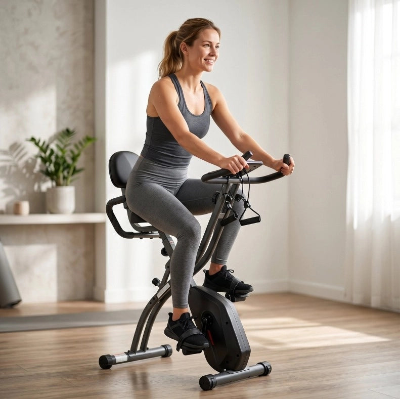 Cyclette pieghevole 3 in 1 con bande elastiche e Bluetooth