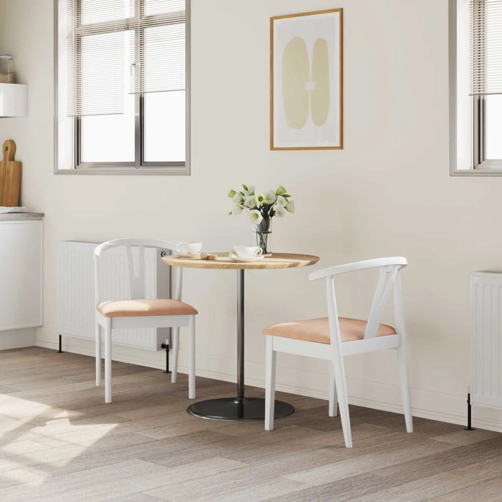Sedia da pranzo 2 pcs Bianco e marrone Legno di gomma solido