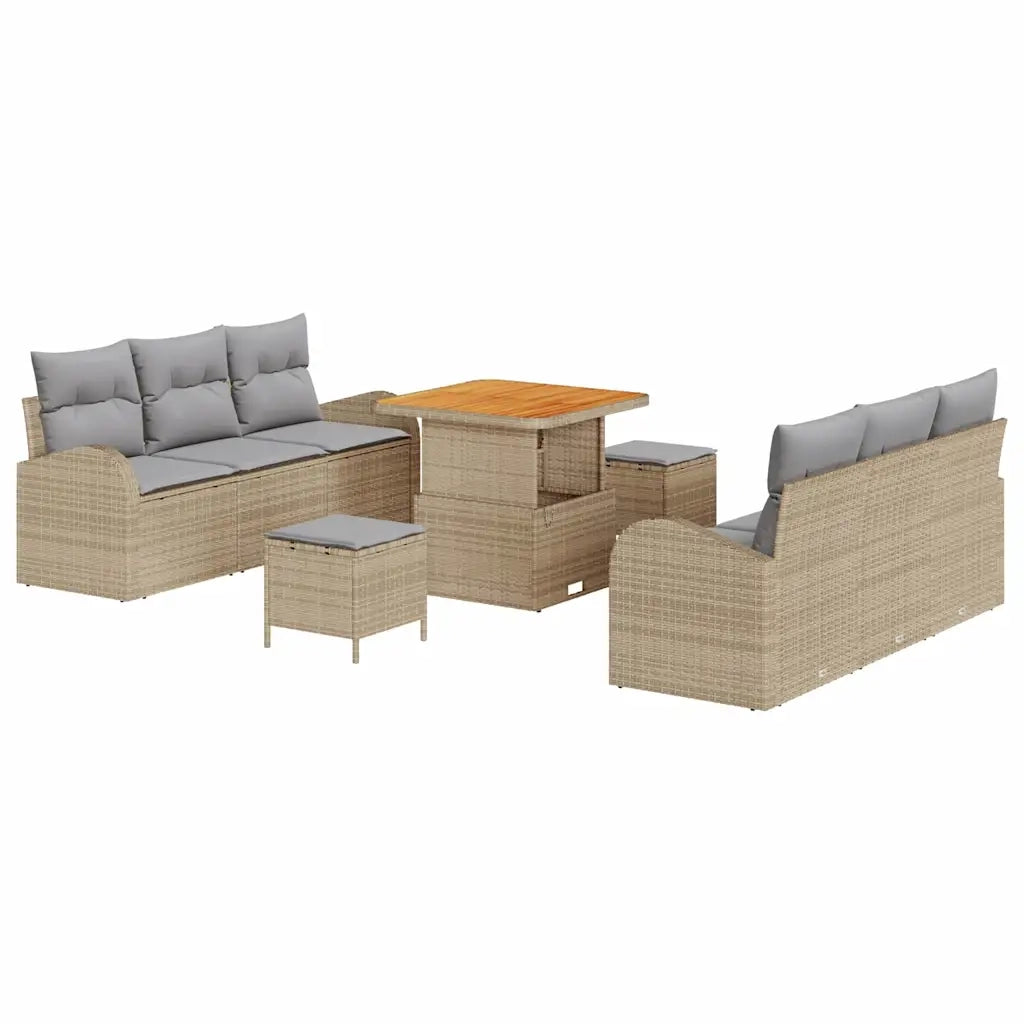 Set Divano da Giardino con cuscino 9 pcs Beige e Grigio Chiaro