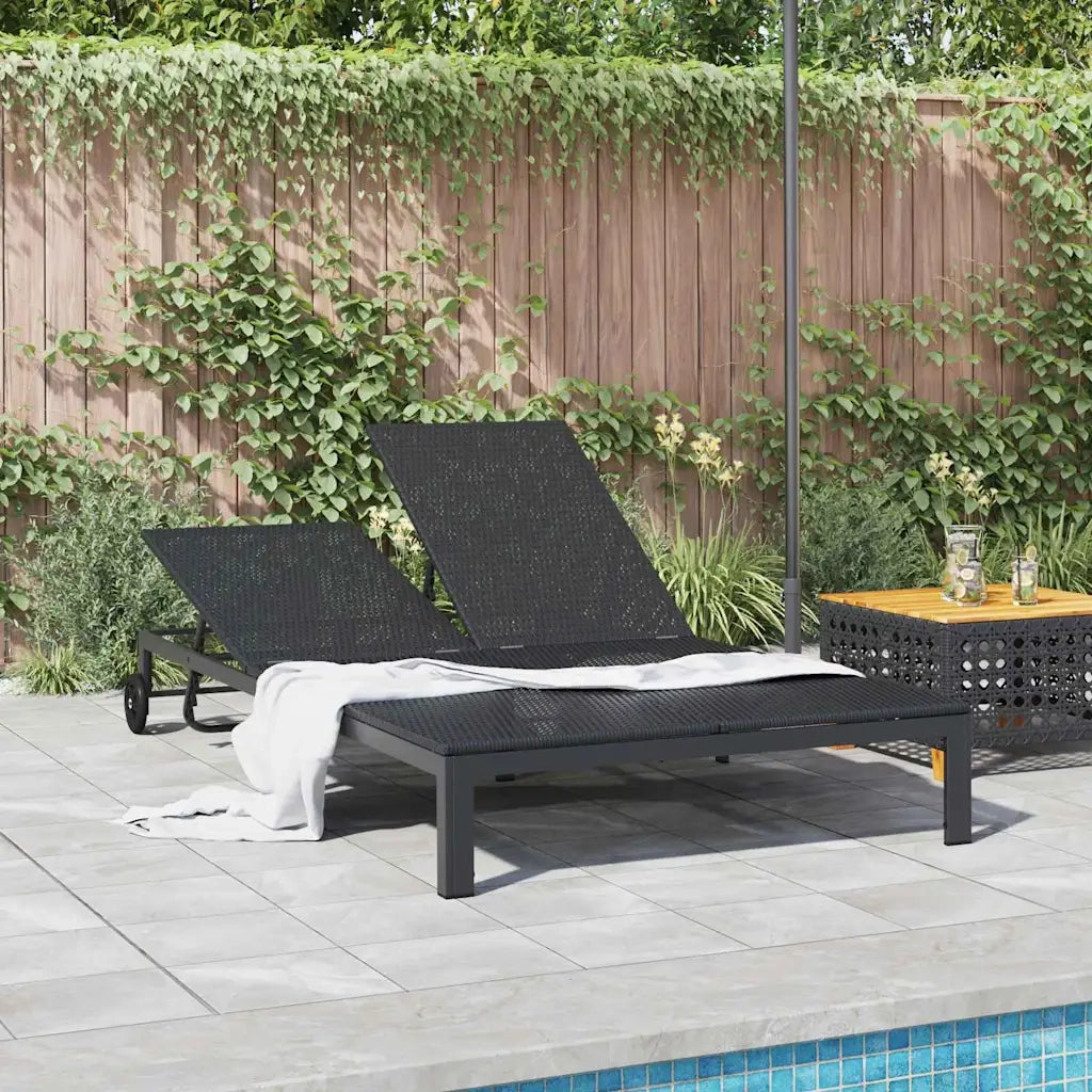 Lettino da Sole Nero 206 x 115 x 75 cm polyrattan 42004133