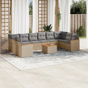 Set Divani da Giardino 11 pz con Cuscini Beige in Polyrattan