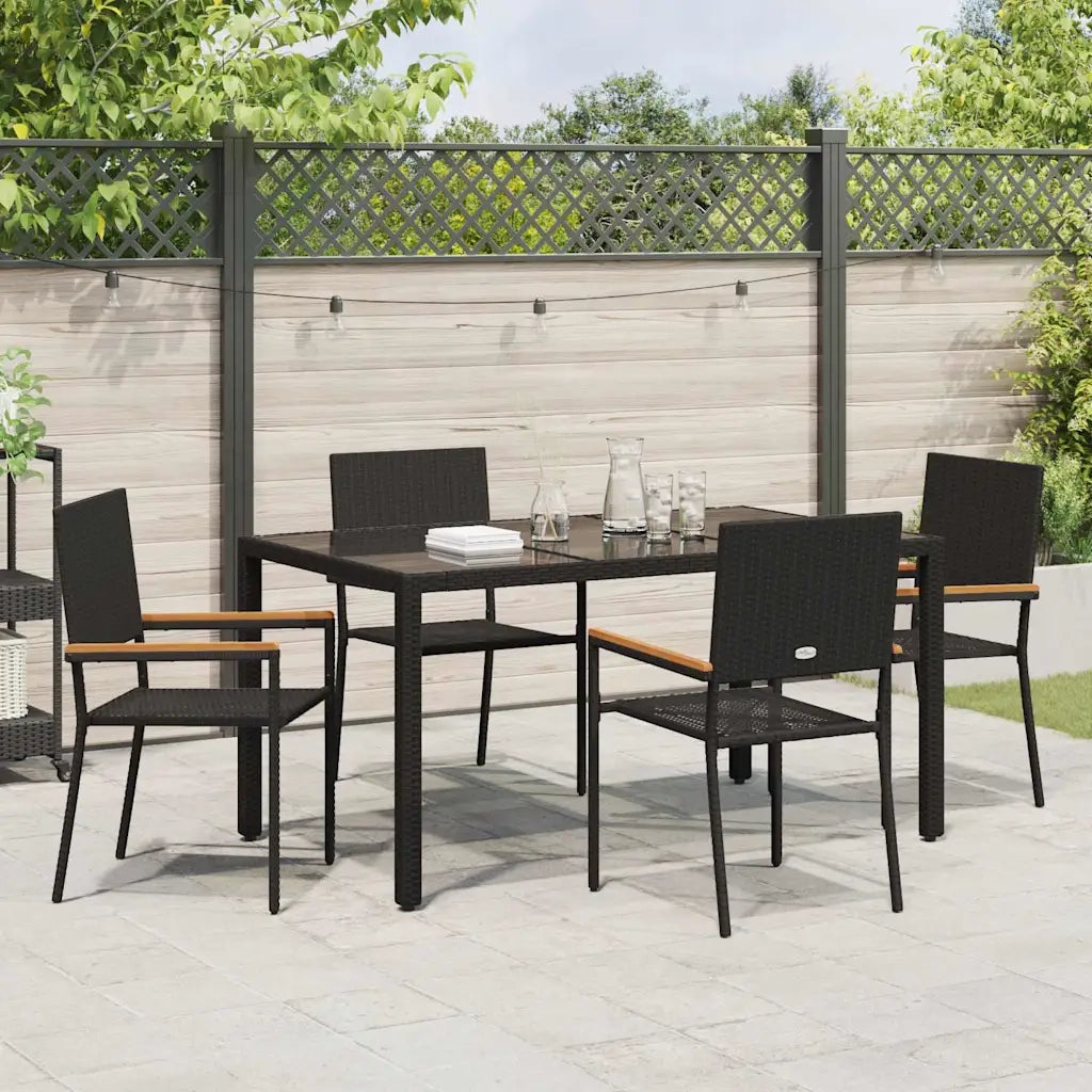 Set da Pranzo per Giardino 5 pcs Nero polyrattan