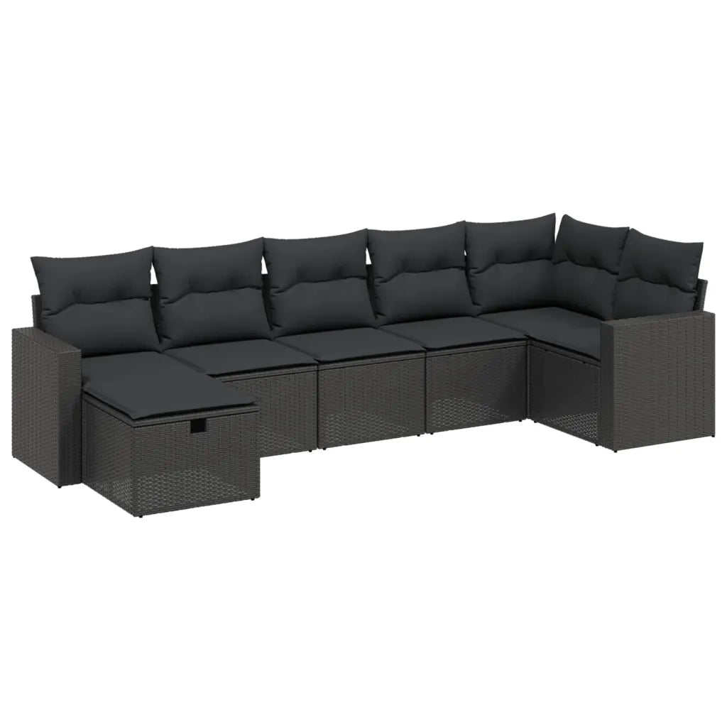 Set Divani da Giardino con Cuscini 7pz Nero Polyrattan