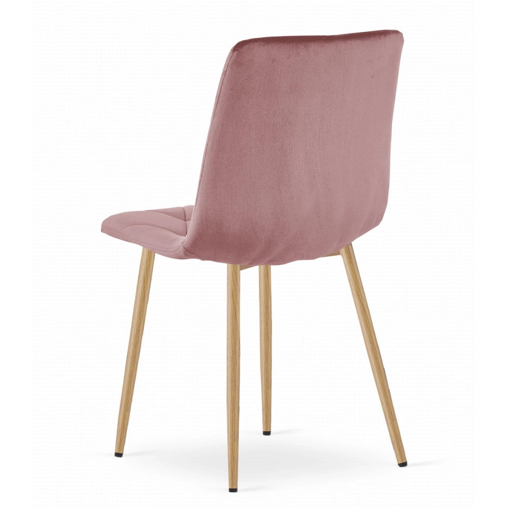 Set di 4 Sedie Libra in Velluto Rosa e Gambe Effetto Legno