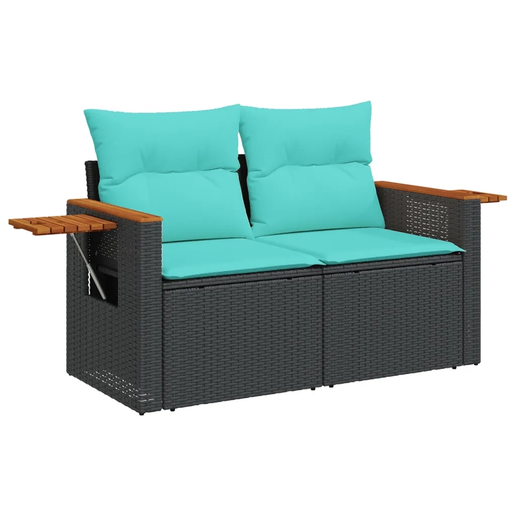 Set Divani da Giardino 9 pz con Cuscini Nero in Polyrattan 3227114