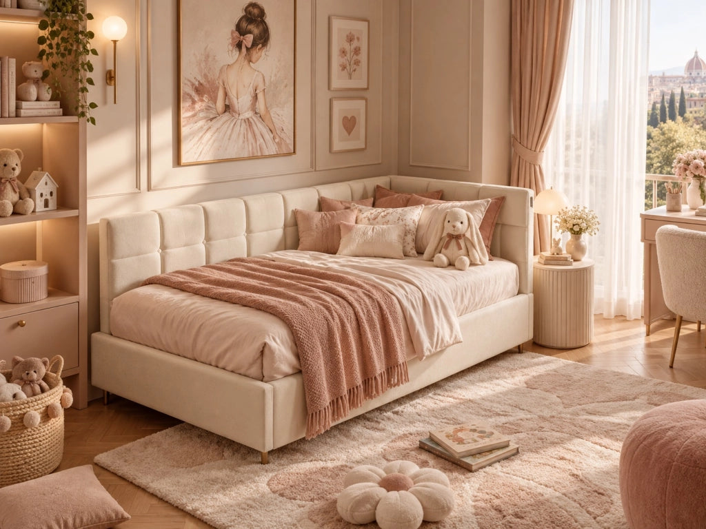 Divano letto singolo 90x200 con luce LED;Letto singolo Angolare con contenitore idraulico;letto imbottito con testiera;letto con rete a doghe;Velluto