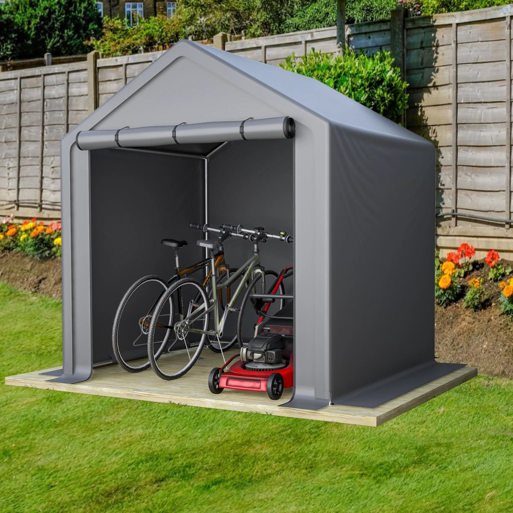 Casetta Porta Bici Stabile 190x170x200 Cm Acciaio Zincato Grigio Scuro Per Deposito Esterno Con Porta A Rullo