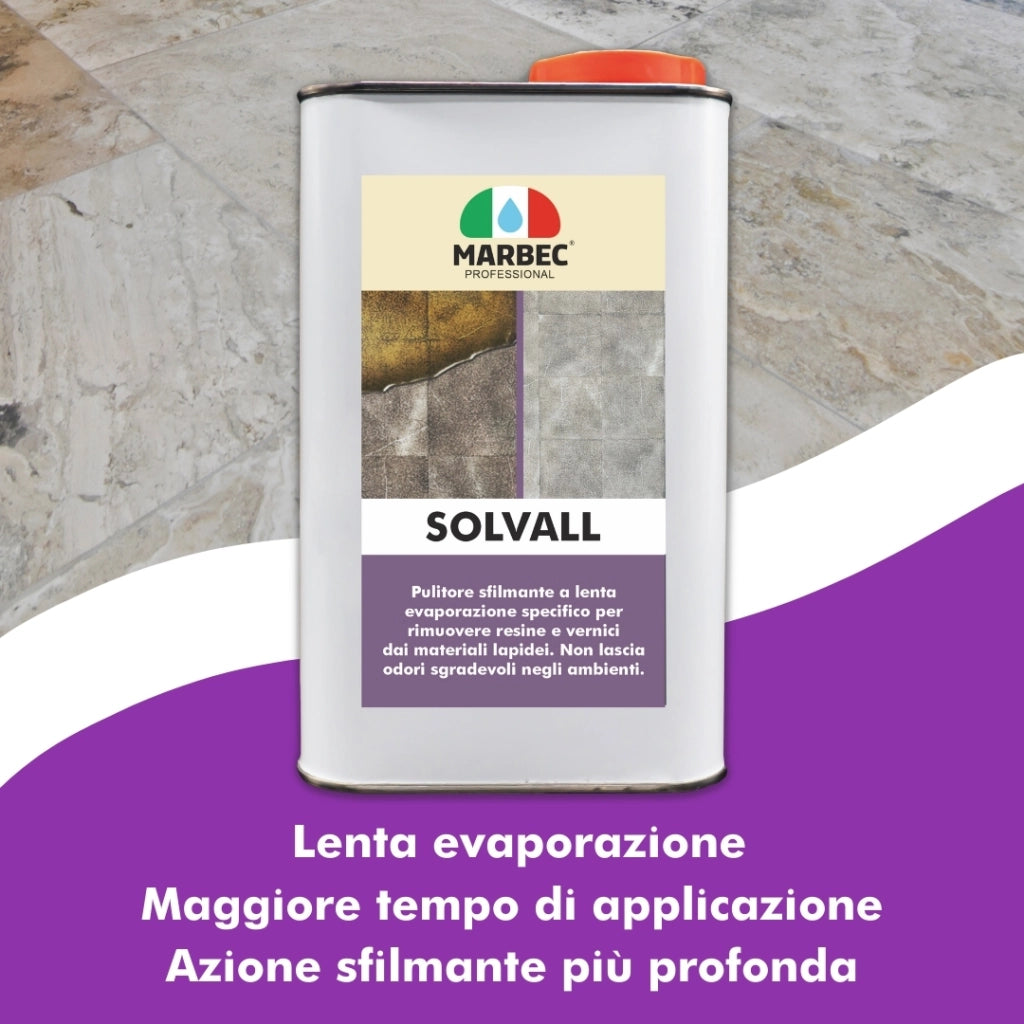 Pulitore sfilmante per materiali lapidei SOLVALL   1LT detergente + TAMPONE NERO