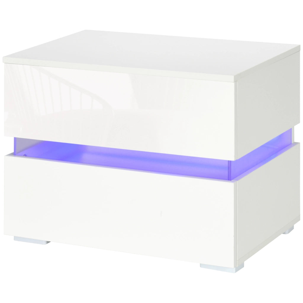 Comodino con luce LED e 2 cassetti ¨C Minimal ¨C Bianco 60x39x47