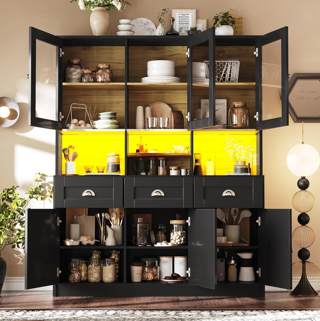 Mobile da cucina con LED, ante acriliche e cassetti nero