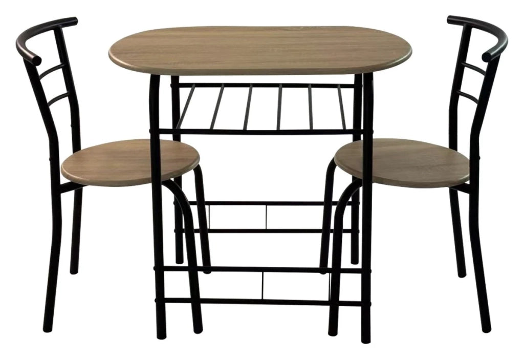 Set Tavolo e 2 Sedie Brema in MDF Effetto Rovere Oak con Struttura in Metallo Nero, Set da Pranzo 3 Pezzi, Design Moderno Industriale per Cucina e Sala da Pranzo