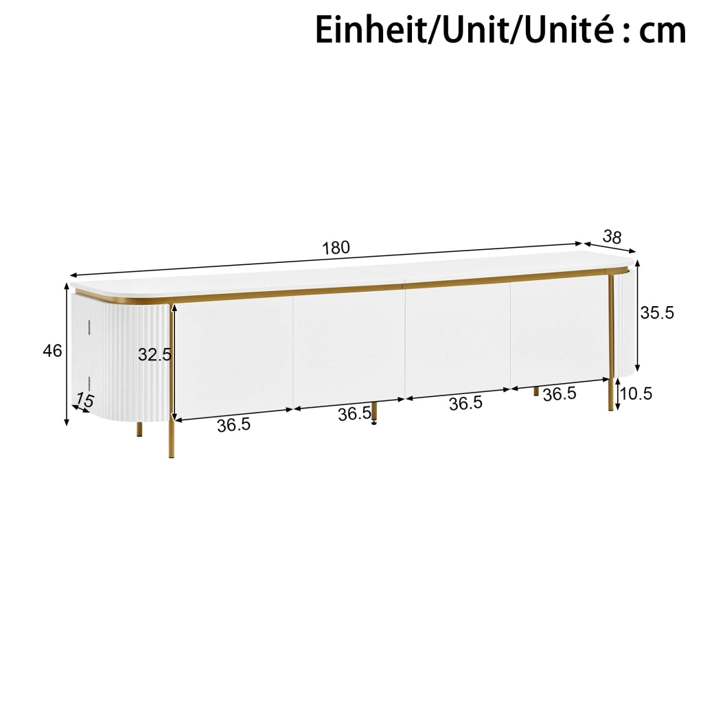 Mobile TV 180 cm con sei ante, MDF, bianco
