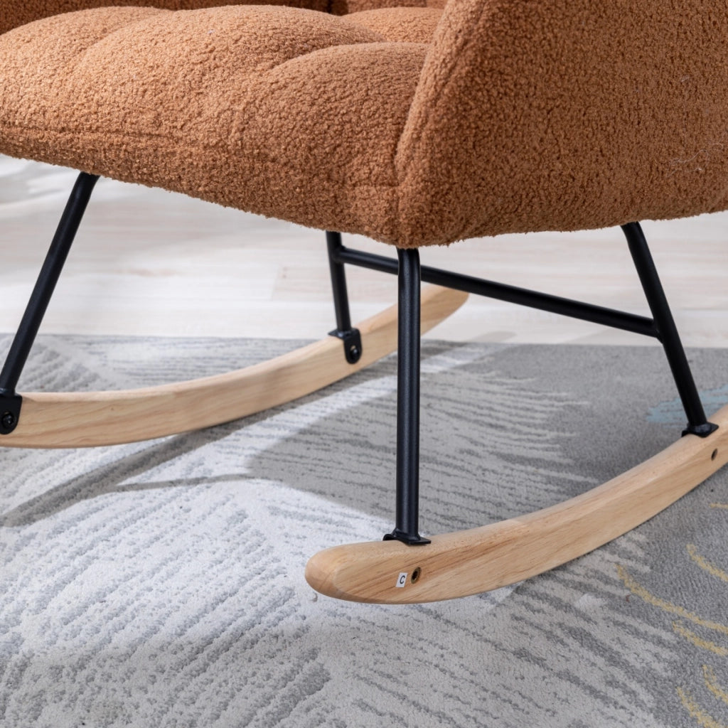 Sedia a dondolo ergonomica in tessuto teddy marrone