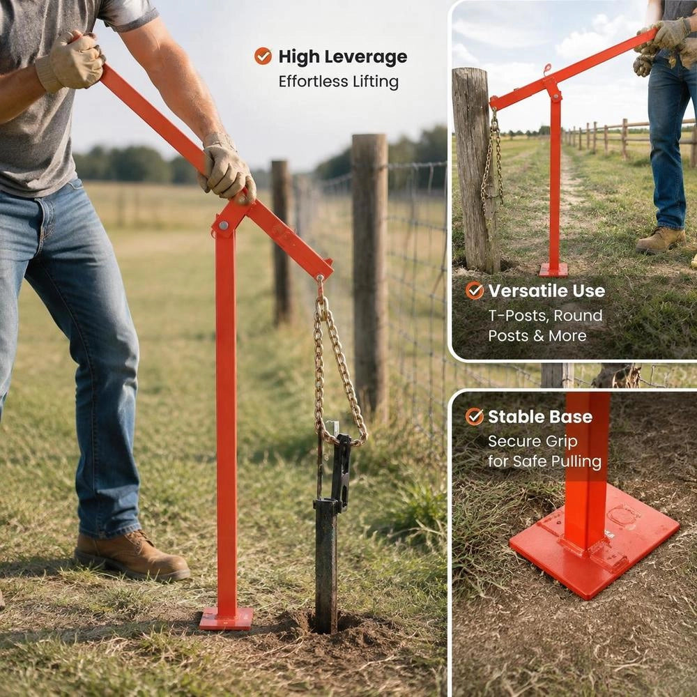 36 In T Post Puller, Heavy Duty Fence Post Pullers With Puller Plate & 47 In Lifting Chain, Labor-Saving T-Post Remover Tool For Round Fence Posts, Sign Posts & Tree Stumps