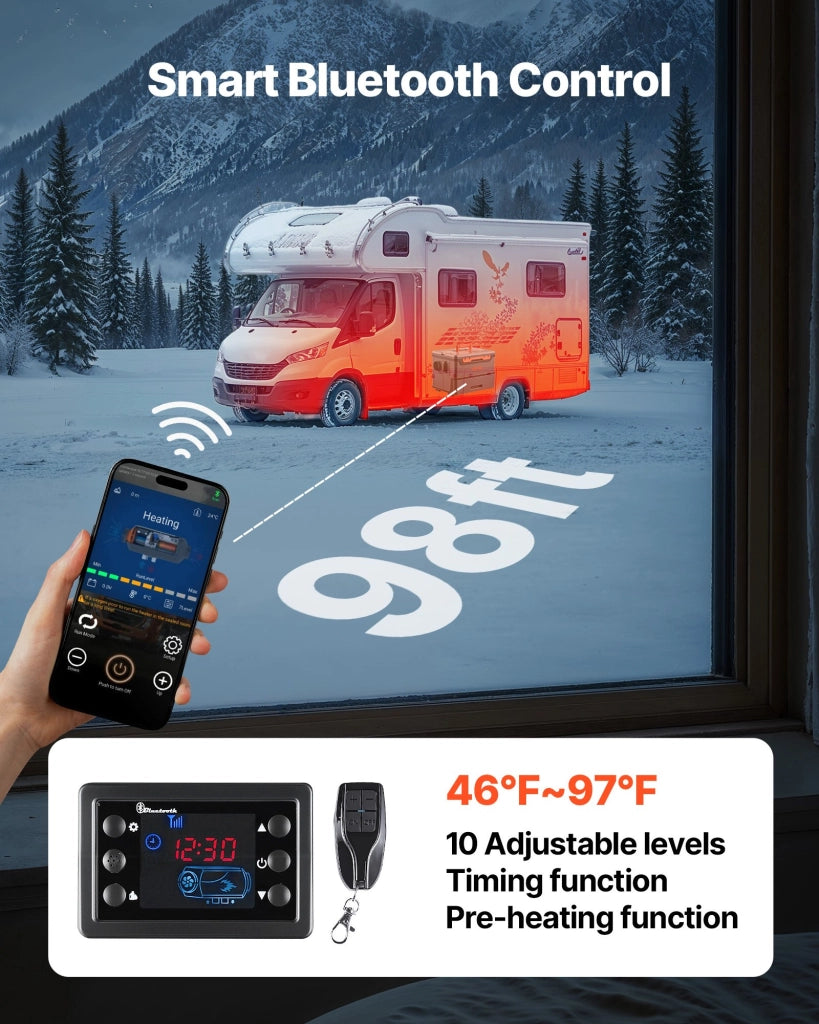 Riscaldatore Diesel 8 kW DC 12V 24V Portatile con Controllo App Bluetooth e Display LCD Serbatoio 5L per Auto e Fai da Te