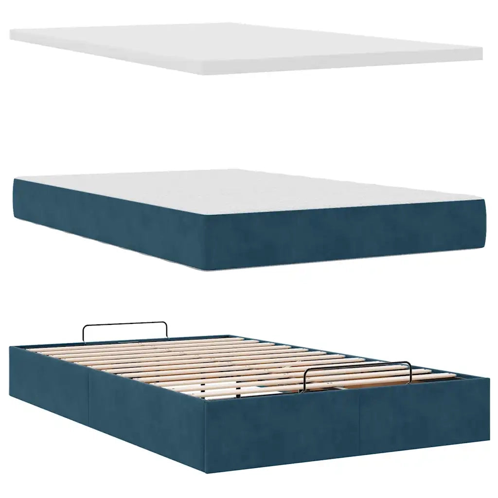 Struttura Letto Pouf con Materassi Blu Scuro 120x200 cm Velluto 3314316