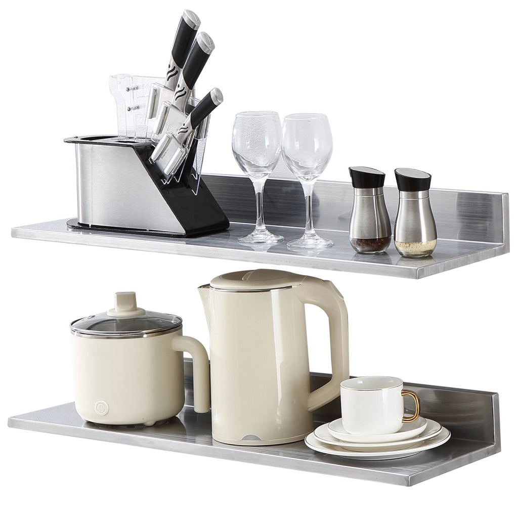 Set 2 Mensole da Parete a L in Acciaio Inox 762 x 218 x 85 mm Scaffale Murale Portaspezie Robusto per Cucina Portata Max 20kg
