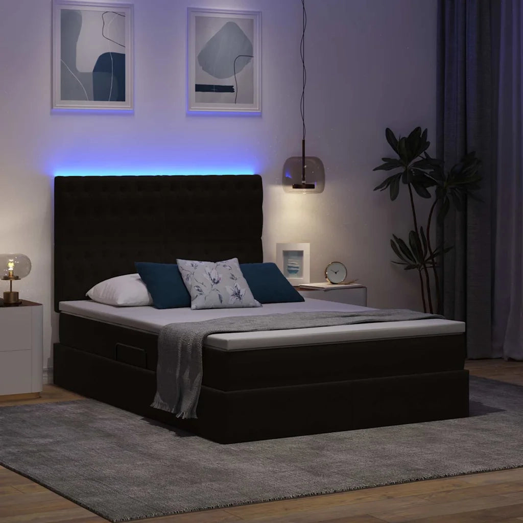 Letto con contenitore e LED con led Nero 140 x 200 cm Velluto