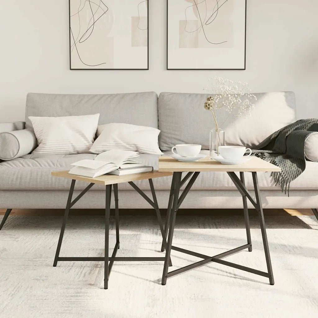 Set tavolini 2 pz | Tavolo laterale Rovere Sonoma e Nero