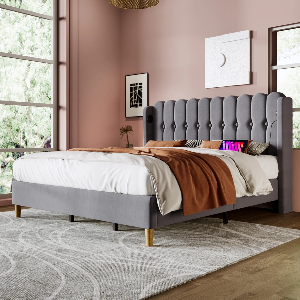 Letto matrimoniale imbottito 180x200 cm grigio
