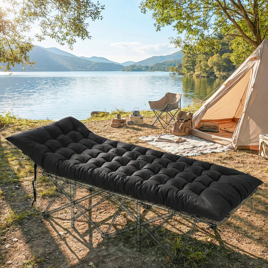 Letto da Campeggio Pieghevole Portatile con Cinghie Antiscivolo ¨C Minimal ¨C Nero