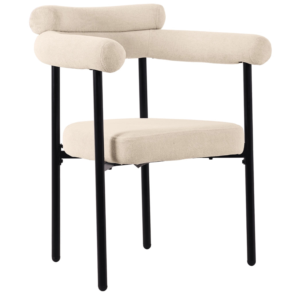 Sedia da pranzo con seduta ampia e schienale ergonomico in velluto beige e ferro