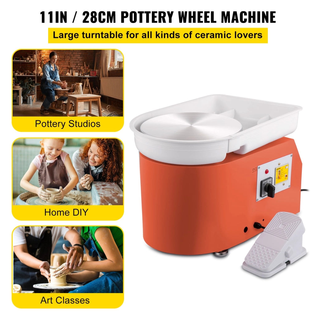 Tornio per Ceramica con Pedale TYLPJ28-OC 350W Piatto 28 cm 220V Macchina per Argilla Arancione Regolabile per Fai da Te