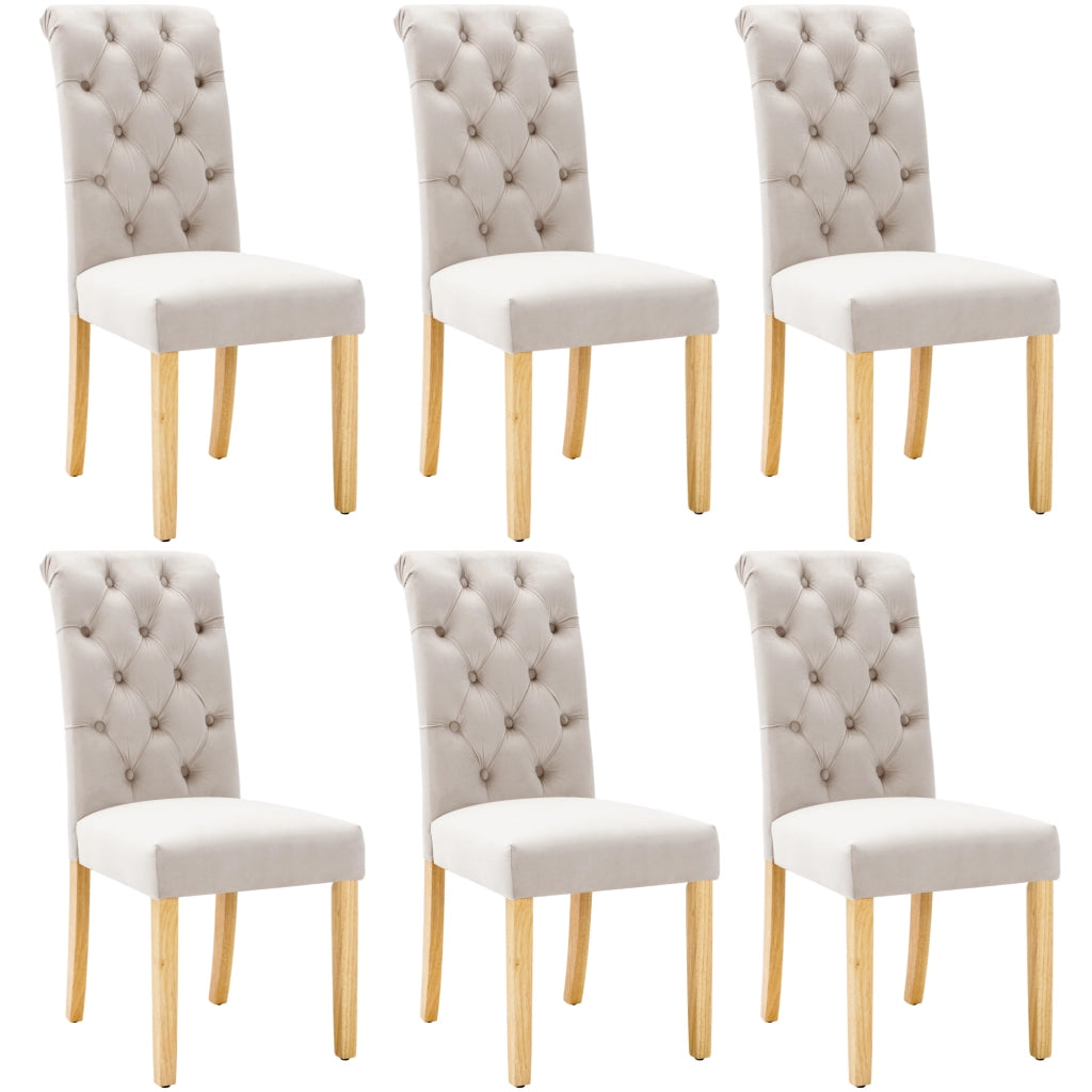 Sedie da Pranzo Set 6 Pezzi in Velluto con Gambe in Legno ¨C MINIMAL ¨C Beige