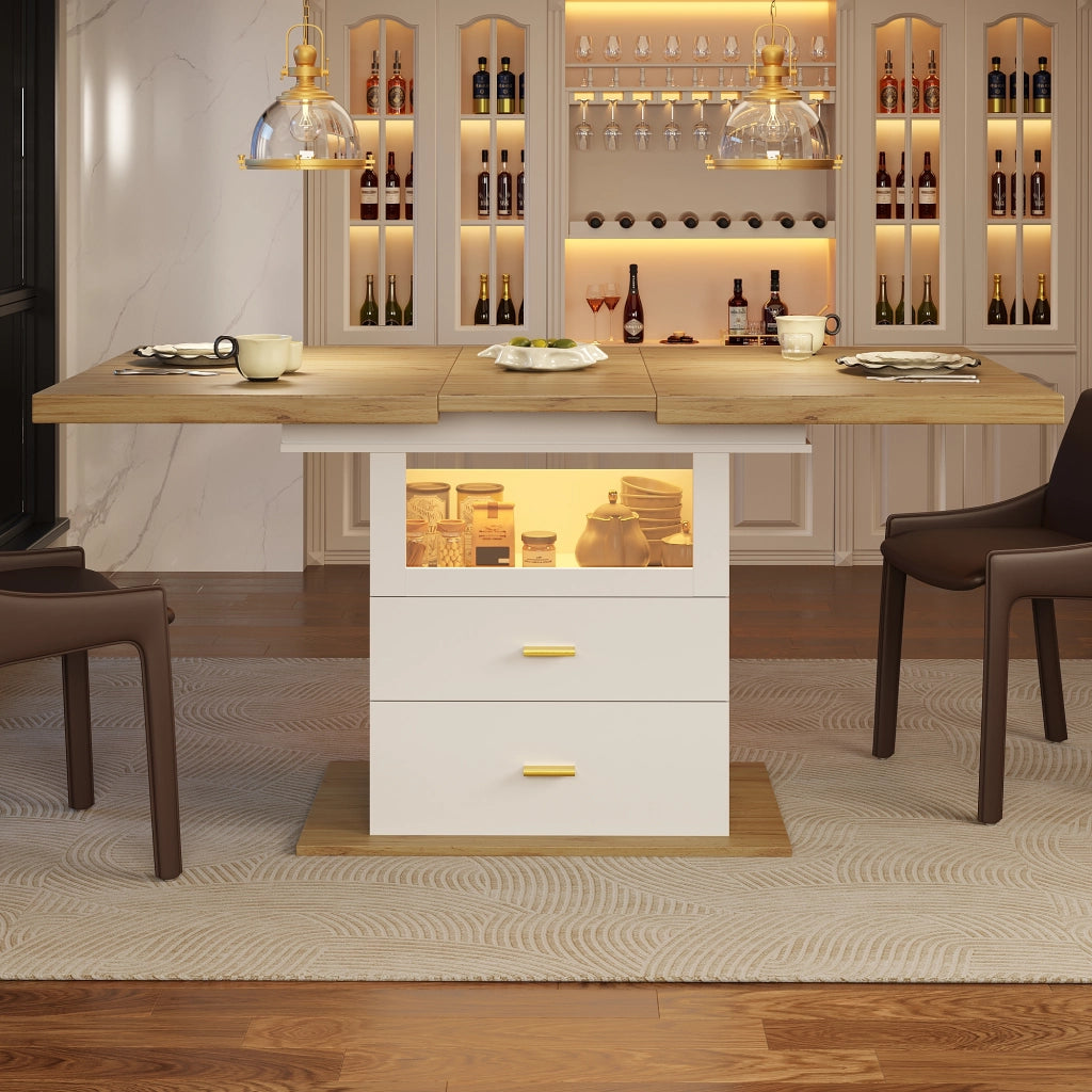 TAVOLO Allungabile 110-140x80x75 cm MDF Bianco con LED e controllo App