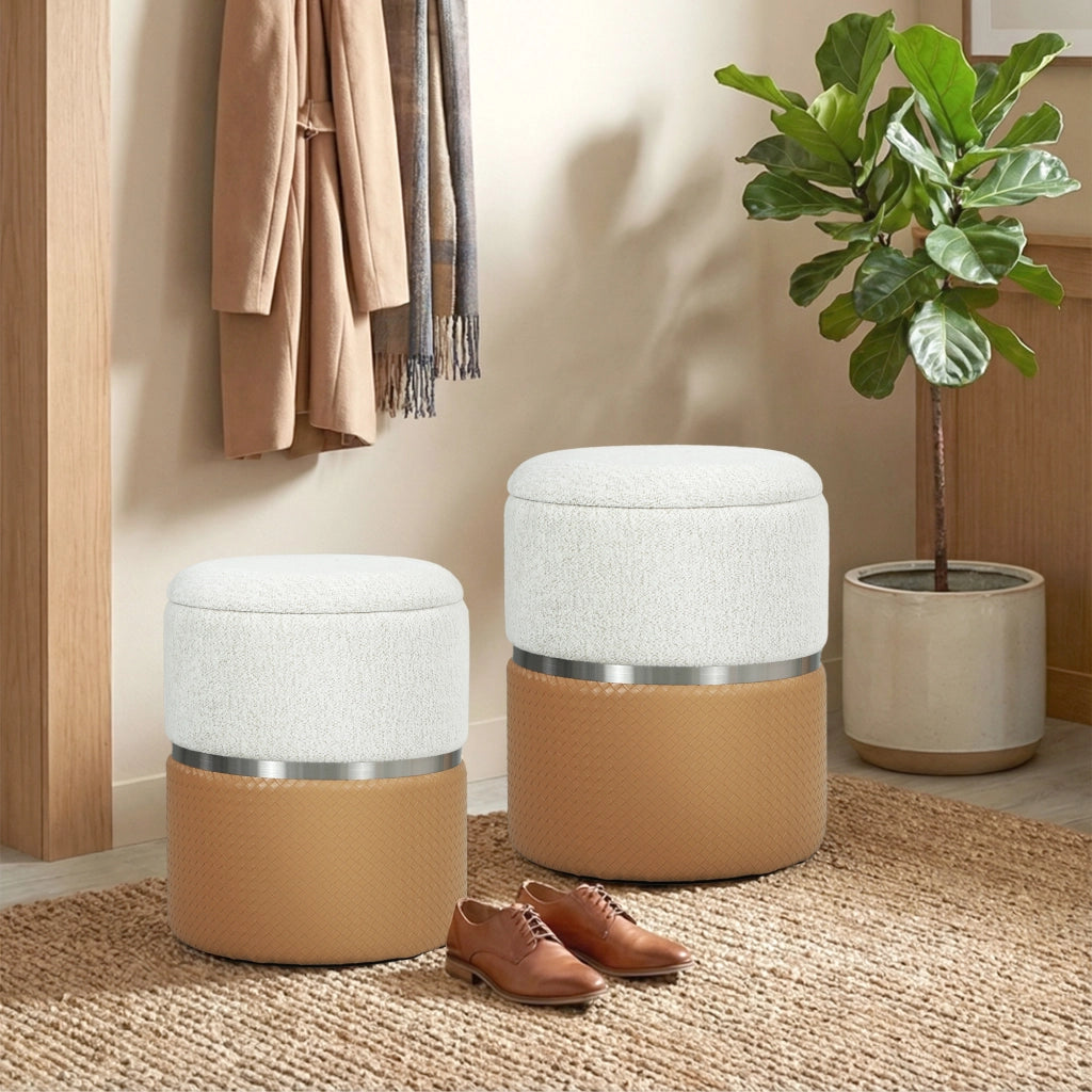 Cassettiera 2 Puff Imbottita ¨C Minimal ¨C Marrone e Crema