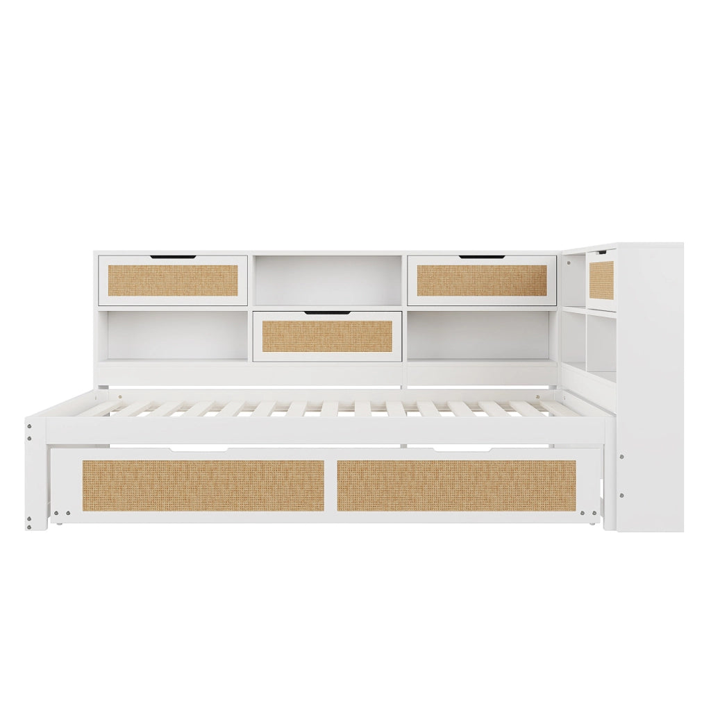 Letto singolo 90x200 cm con letto estraibile 90x190 cm, USB e vani, bianco