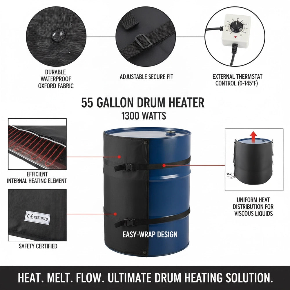 208L Barrel Heater 1300W -17.78-62.78°C Adjustable Independent Thermostat