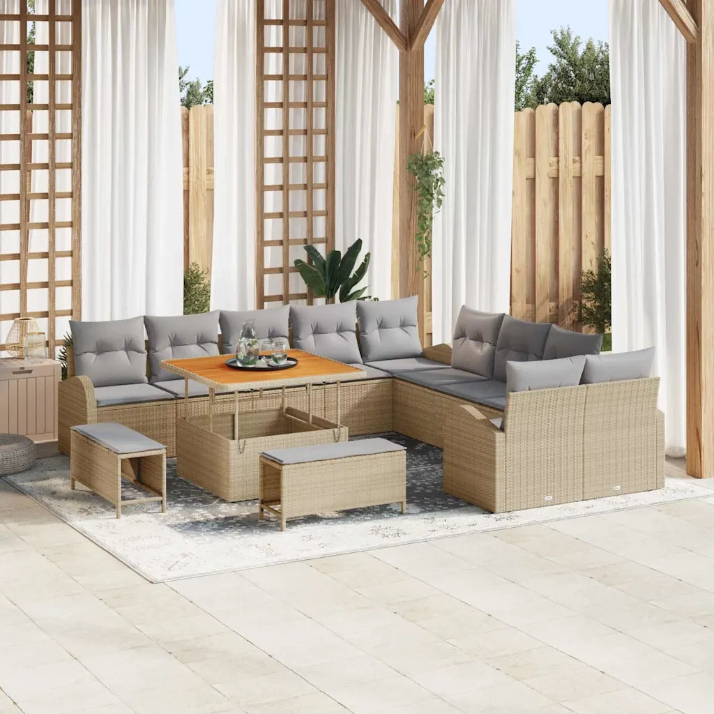 Set Divano da Giardino con cuscino 13 pcs Beige e Grigio Chiaro