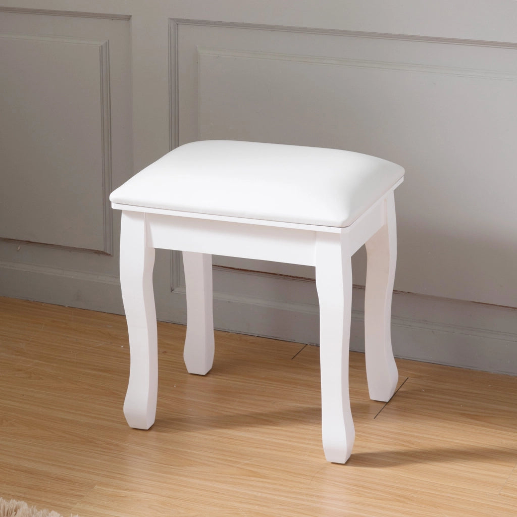 Pouf da trucco 51.0x38.5x24.0 cm con gambe antiscivolo in legno bianco