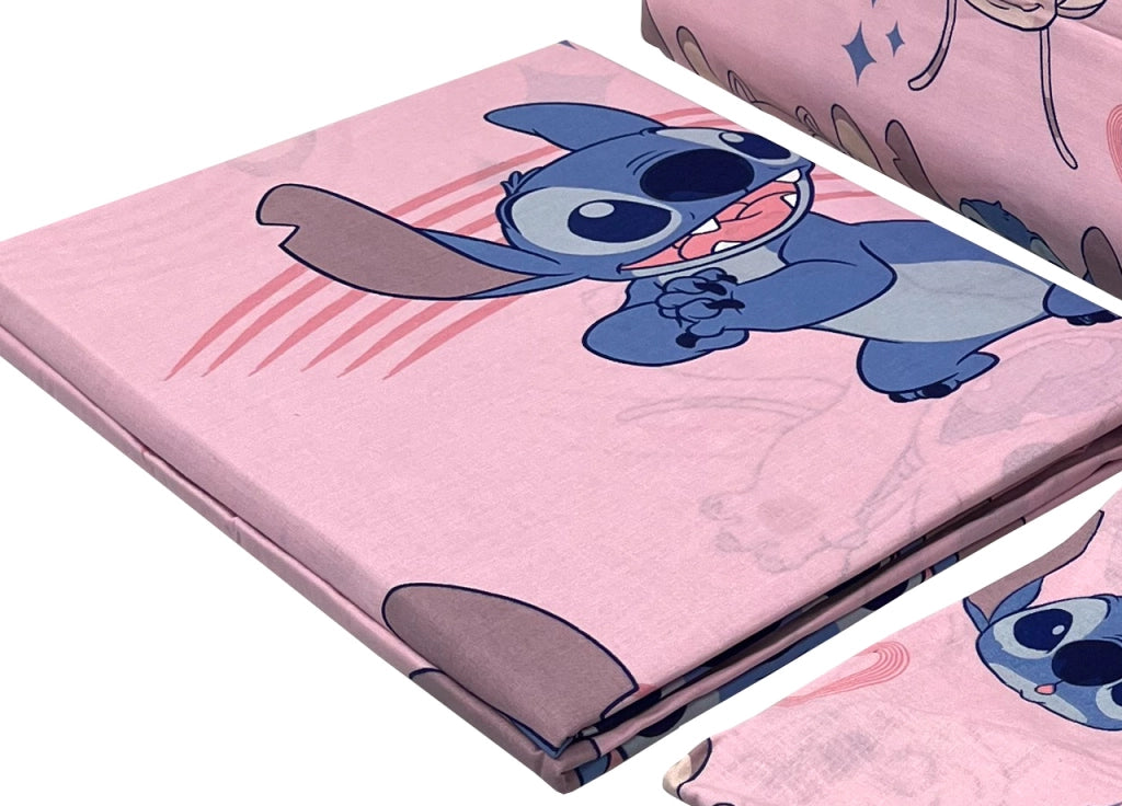 Completo Lenzuola Disney In 100% Cotone Letto Singolo Stich Girl