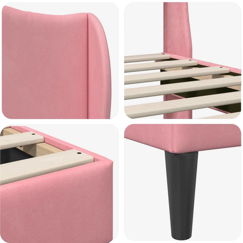 Letto matrimoniale | Letto per adulti | Struttura del letto con testiera Rosa 160 x 200 cm Velluto