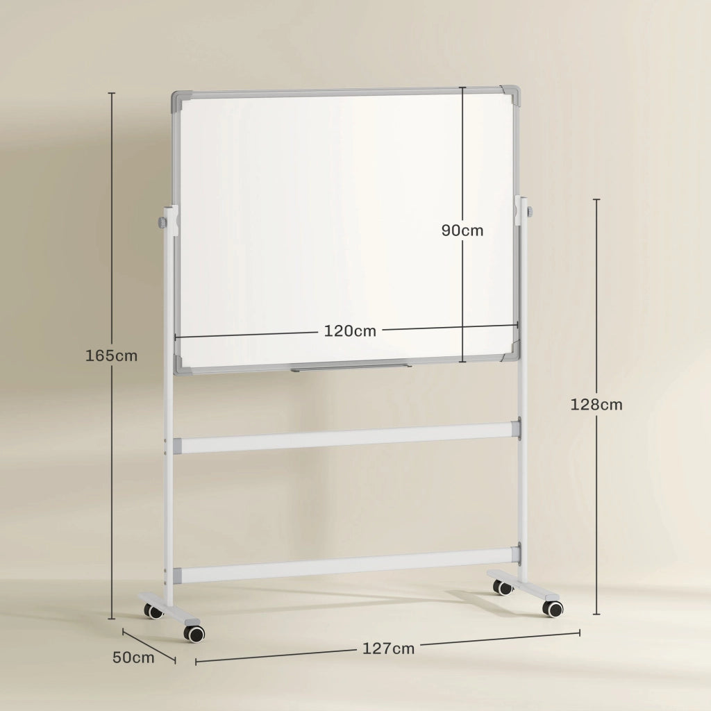 Lavagna Bianca Magnetica a 2 Facce con Accessori e 4 Ruote 127x50x165 cm
