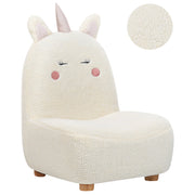 Sedia per animali Imbottitura in Bouclé bianco Seduta senza braccioli per cameretta per bambini Design moderno Forma di unicorno